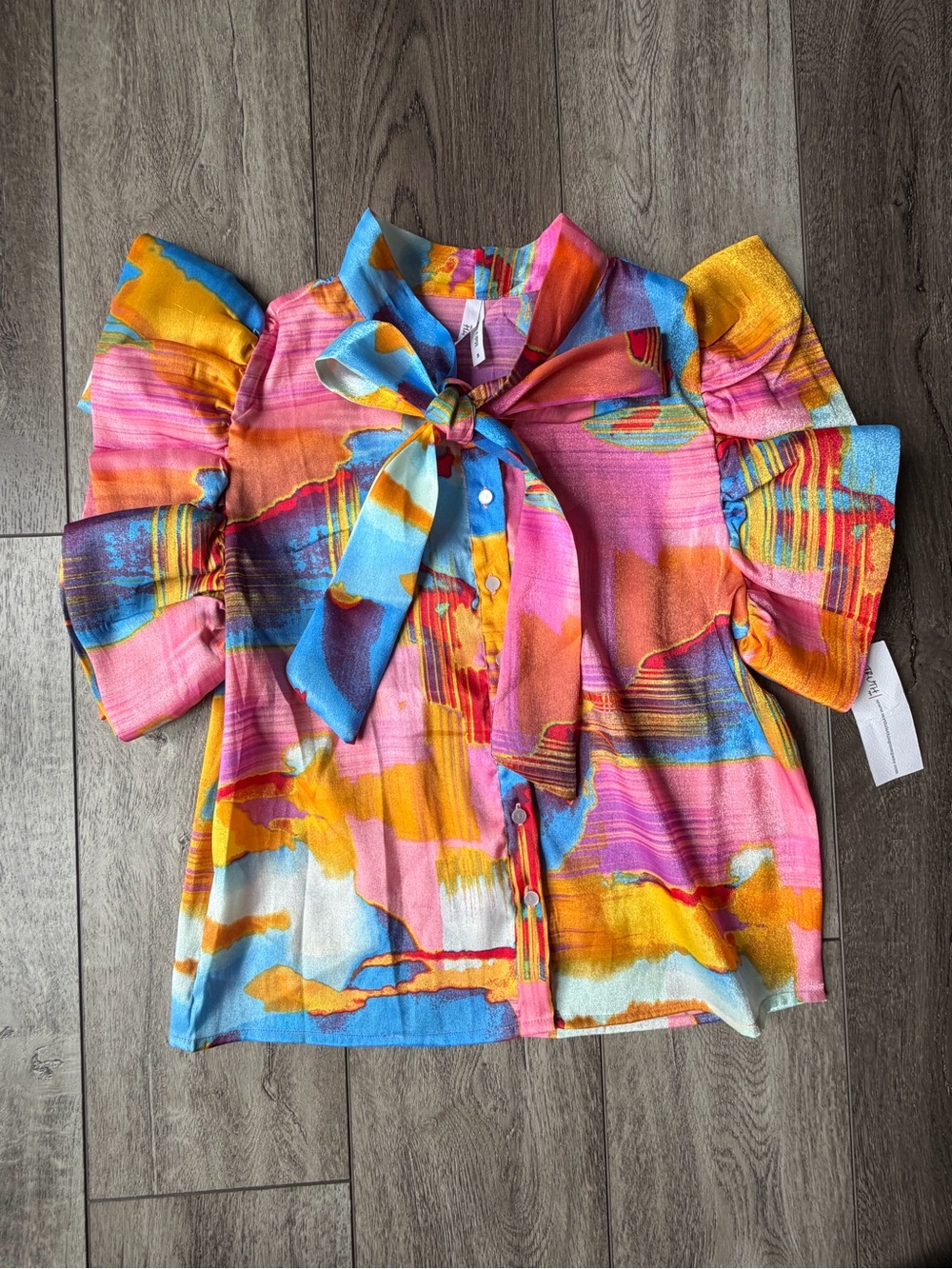 🆕Truth Multicolor Vibrant Brushstroke Tie-Neck Blouse (S)